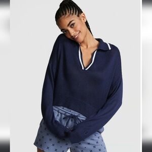 PINk VS Cambrige Knit Polo Sweater. Midnight Navy. Size L